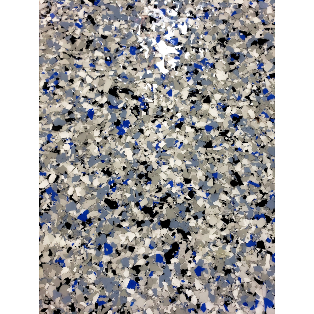 Concrete Coating process - flake flooring - blue flake - black flake 