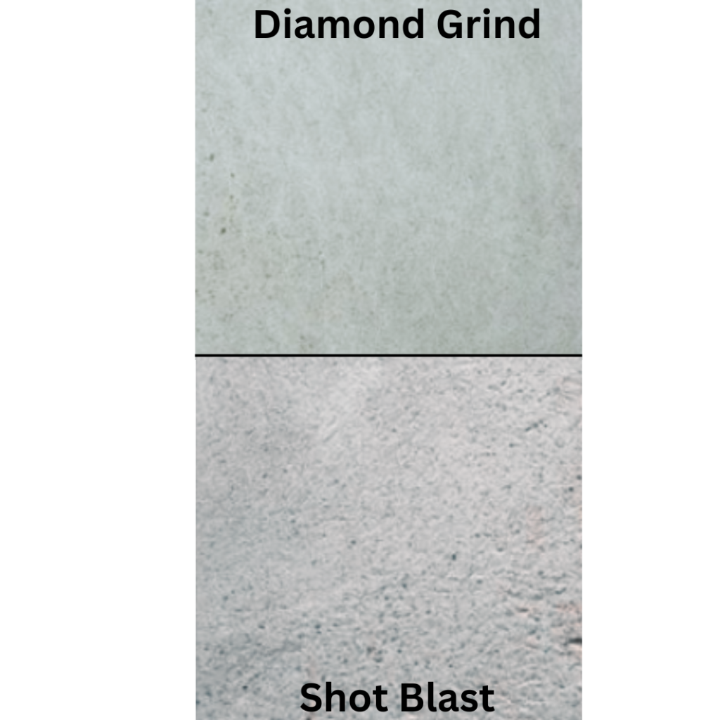 concrete coating example - diamond grind vs shot blast process
