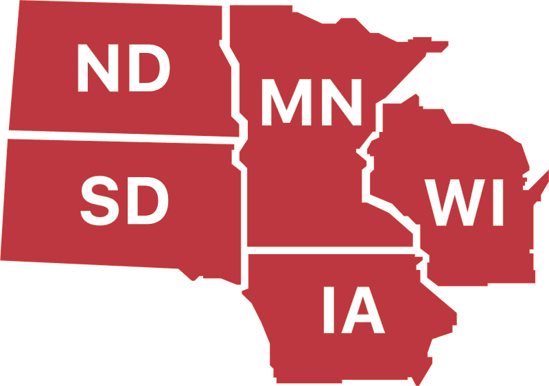 Midwest map service area for advantage coating